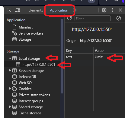 dev tools local storage